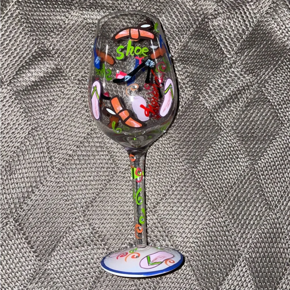 Vintage Lolita Hand-Painted Wine Glass w/Gift Box-Shoe Hound theme. Hand painted